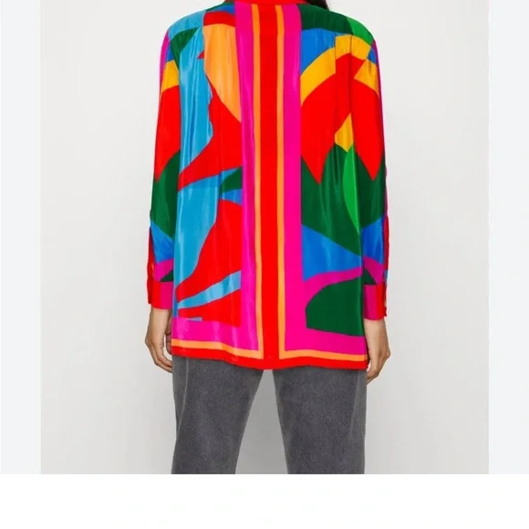 Farm Rio Color Leaves silk blouse SZ XS oversized - Picture 9 of 9